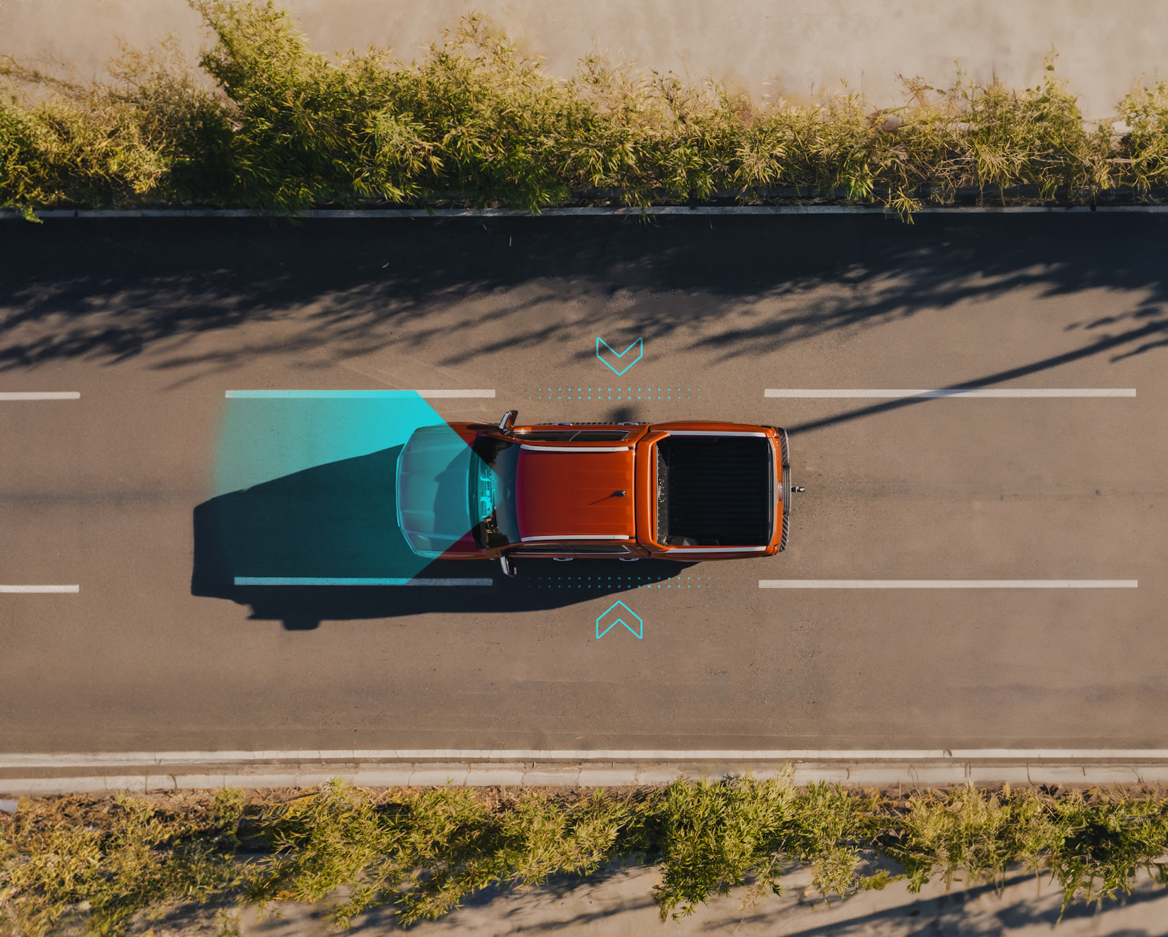 Ilustração CGI do sistema de permanência e centralização em faixa do Ford Ranger 2024
